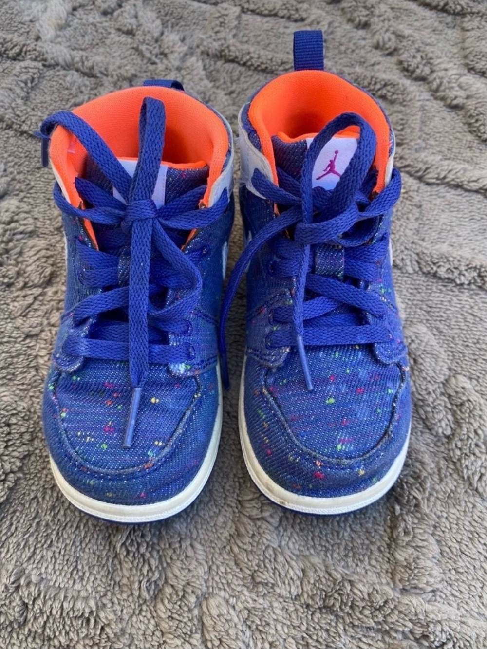 Jordan Kids High Top Sneakers Blue Orange Multicolor Speckle Size 8C